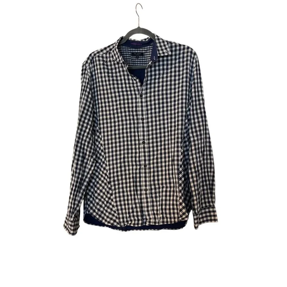 Ted Baker London Size 6 Mens Button Down Dress Shirt Blue Check Plaid - Picture 1 of 3